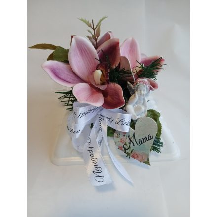 Angyalkás, orchideás kegyeleti tál