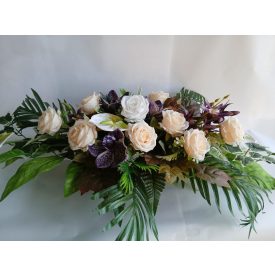 Orchidea és rózsa kegyeleti tál