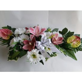 Liliomos és orchideás kegyeleti tál